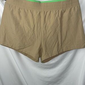 Fabletics Tan and Green Hali Run Shorts New w/tags size XL /12-14